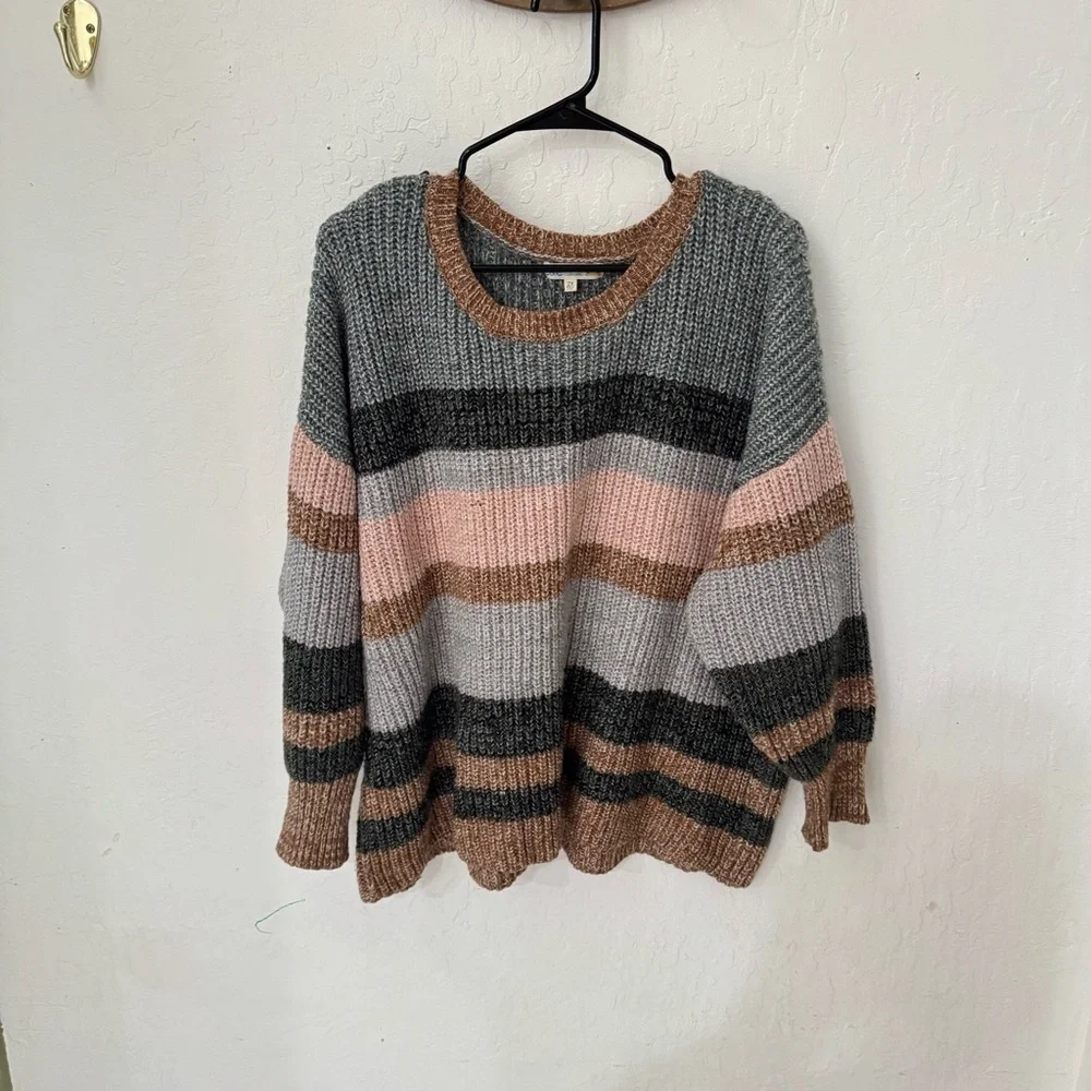 C&C California Crew Neck Sweater Womens Marl Striped Canyon 2X